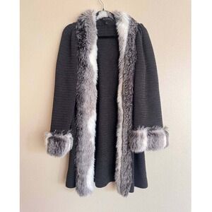 St John Gray Long Knit Sweater Coat Cardigan 10 Old Money Wool Mobwife Preppy